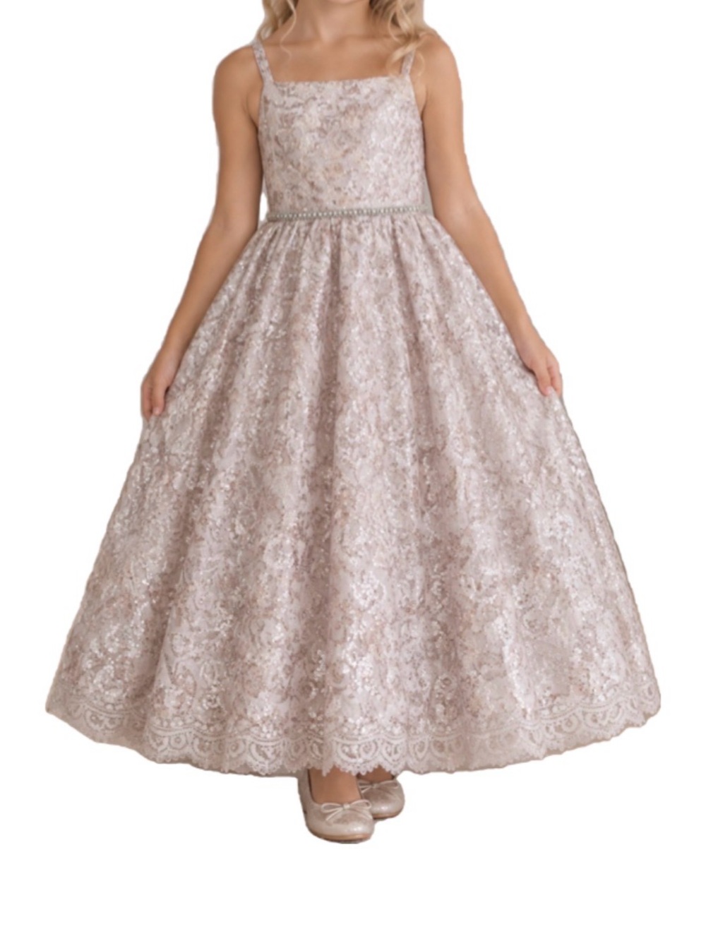 Pippa & Julie Girls Lace Maxi Dress in Blush